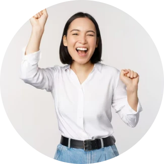 A woman stands on the stairs, arms outstretched, embracing freedom and overcoming her fears with confidence