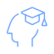 Neon blue icon of a head and graduation cap, representing sustainable learning and lasting change