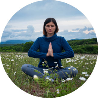 Woman meditating in prayer pose.for inner calmness
